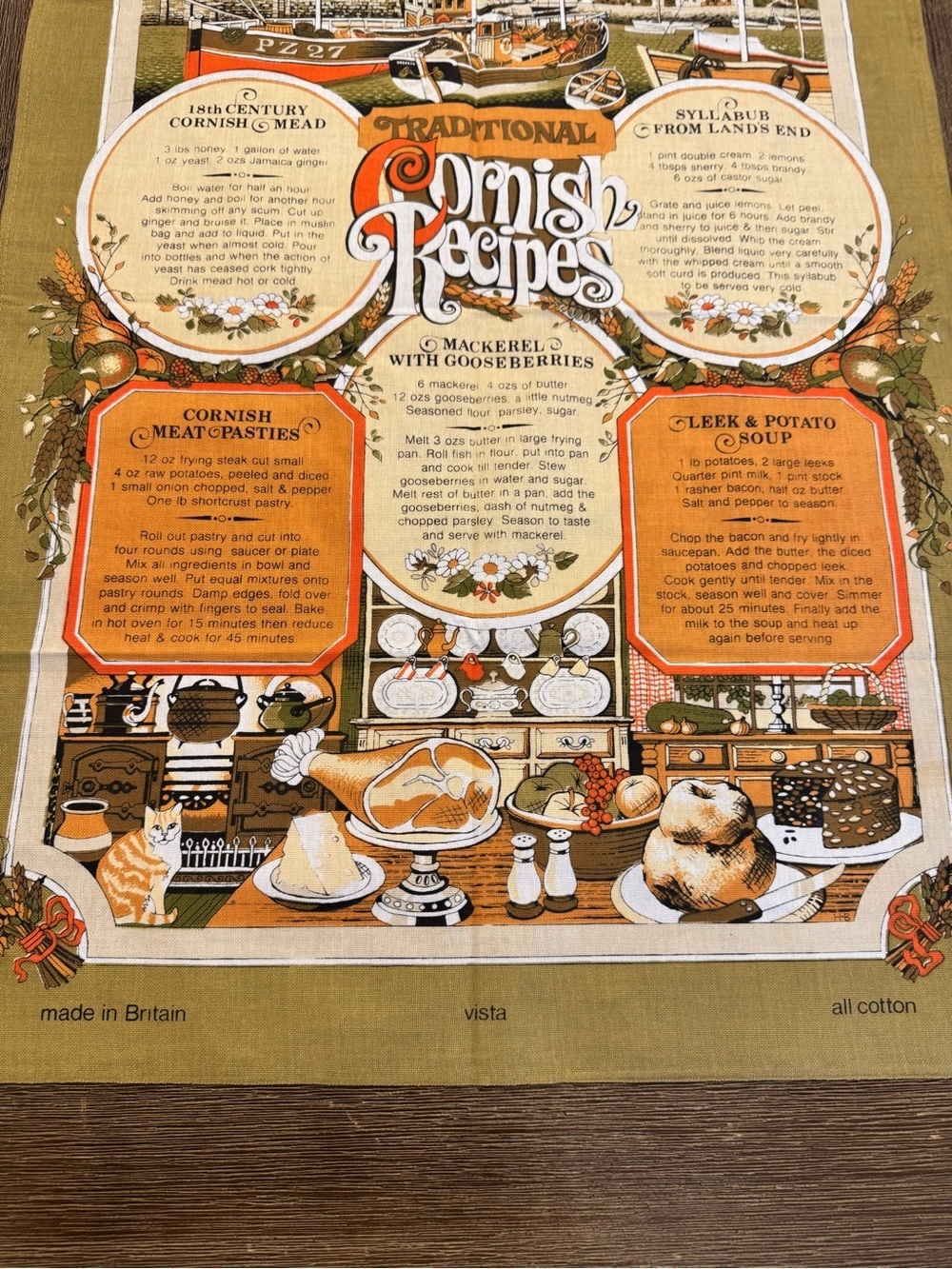 Vintage Retro Tea Towel Traditional Cornish Recipes All Cotton Made in Britain